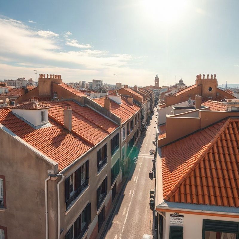 Vista aérea de una calle de Madrid con tejados de terracota